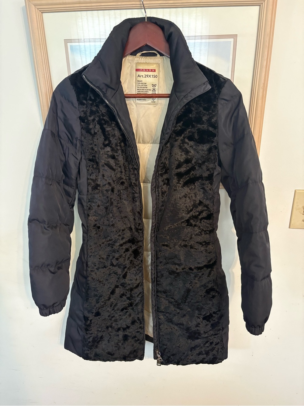 Vintage Prada Down Resin Coated Filled Faux Fur Jacket